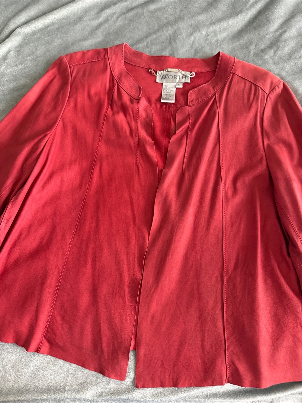 W by Worth Coral Red Collarless Open Cardigan